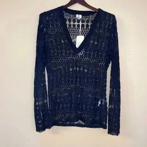 Gil Santucci Black Sexy Lace Long Sleeve Top Size M NWT